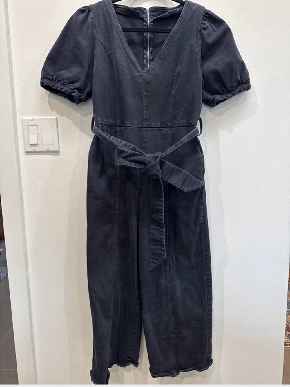 En Saison Navy Puff-Sleeve One-Piece Jumpsuit